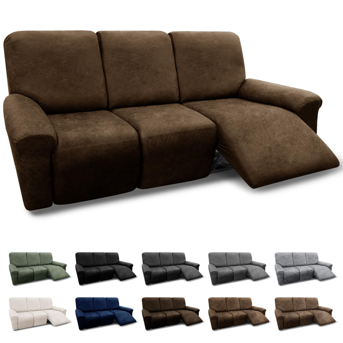 3-Pieces T Cushion Loveseat Slipcovers Leather Look Couch Cover Loveseat Covers for 2 Cushion Couch Furniture Protector Stretch Sofa Cover with 2 Individual T Cushion Seat Covers, Brown