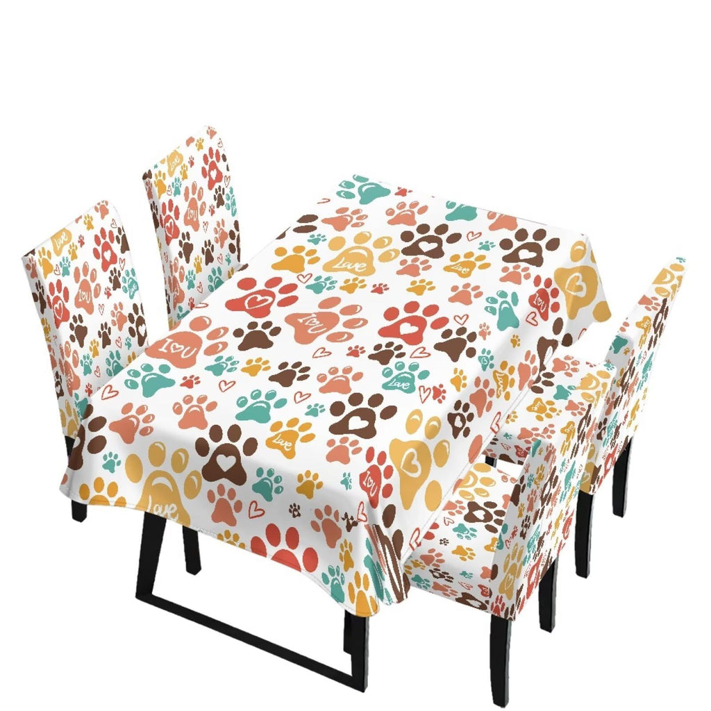 Fall Pumpkin Rectangular Table Cloth & Dining Chair Covers Set of 7, Stain Resistant Wipeable Chair Protectors for Farmhouse Rustic Home Kitchen Party Decor