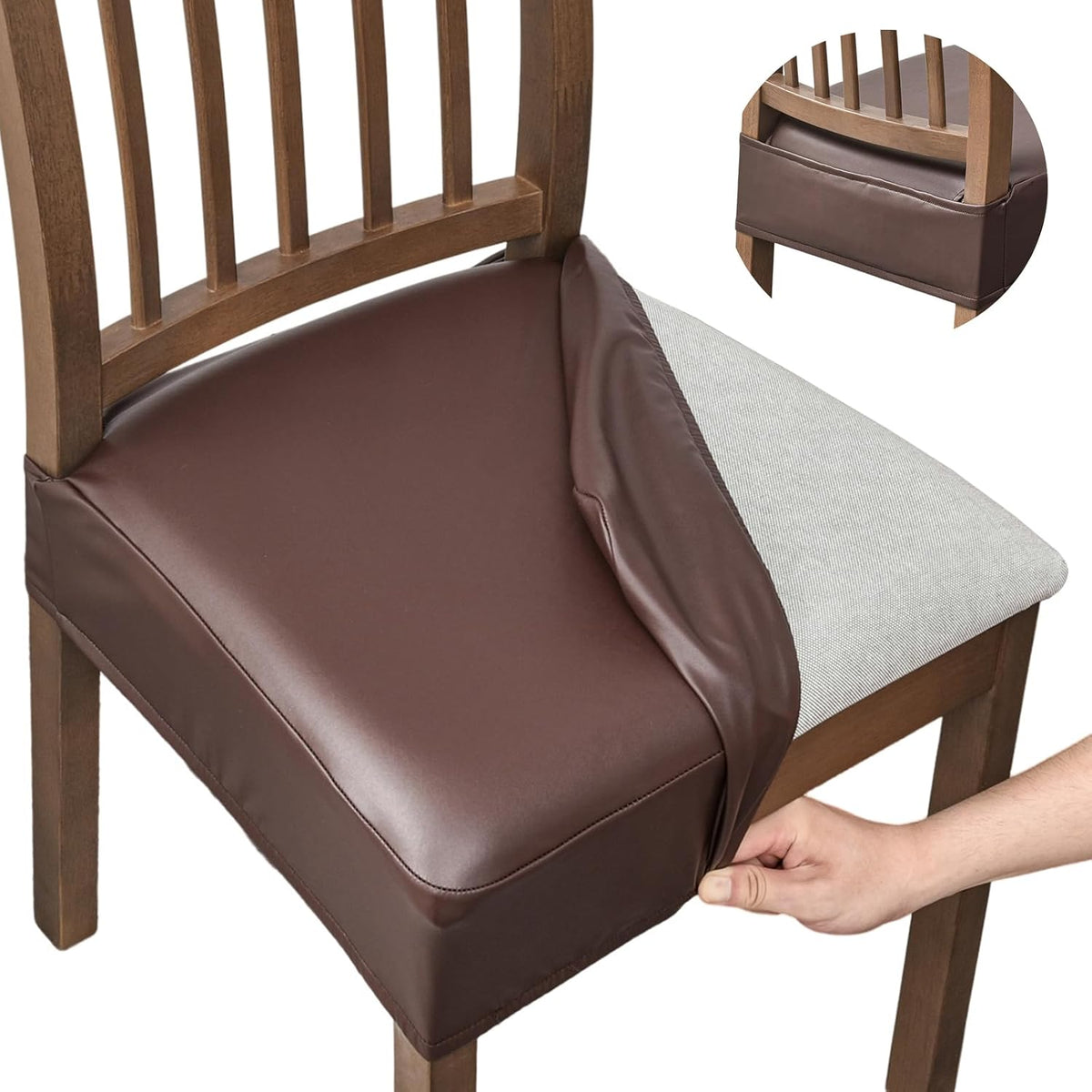 NILUOH Waterproof Seat Covers for Dining Room Chairs, 4 Pack Coffee