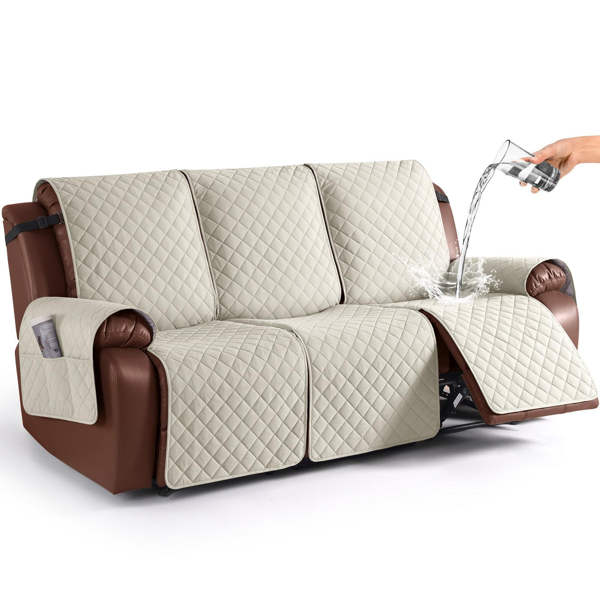 KinCam Waterproof Loveseat Recliner Covers Washable, 2 Seater, Light Gray