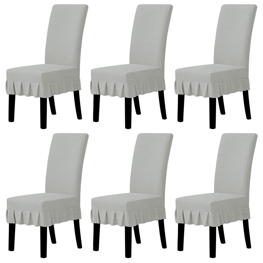 Easy-Going 2 PCS Stretch Dining Room Chair Covers with Skirt, Light Gray