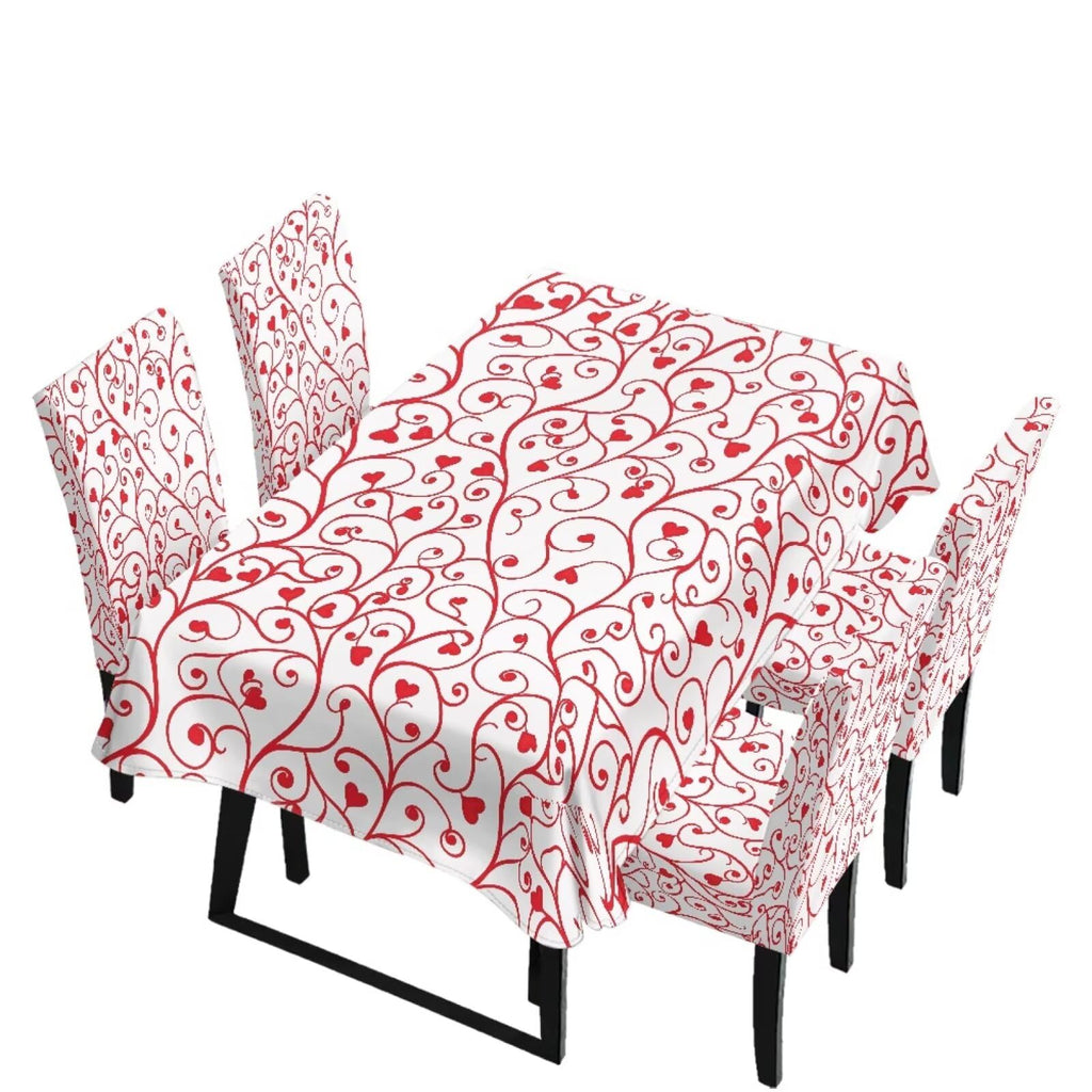 5 Pack Dining Table Cloth Rectangle 4 Seater Includes Kitchen Chair Covers, Stretch Seat Covers for Dining Chairs Anti-dust Washable Table Protector, Tribe Aztec Geometry Print