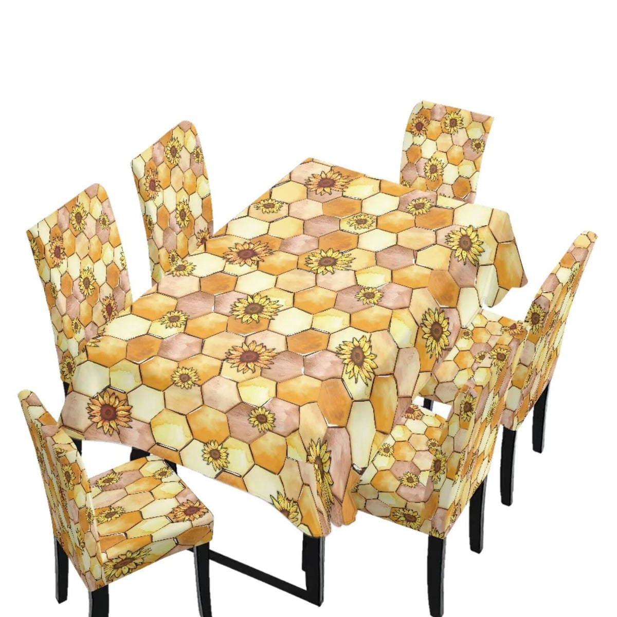Dining Table Chair Covers 5 Pack, Removable Parsons Chair Slipcovers Dust Proof Tablecloths Scratch Resistant Seat Protector for Dining Room, Sunflower Honeycomb Bee Print Yellow