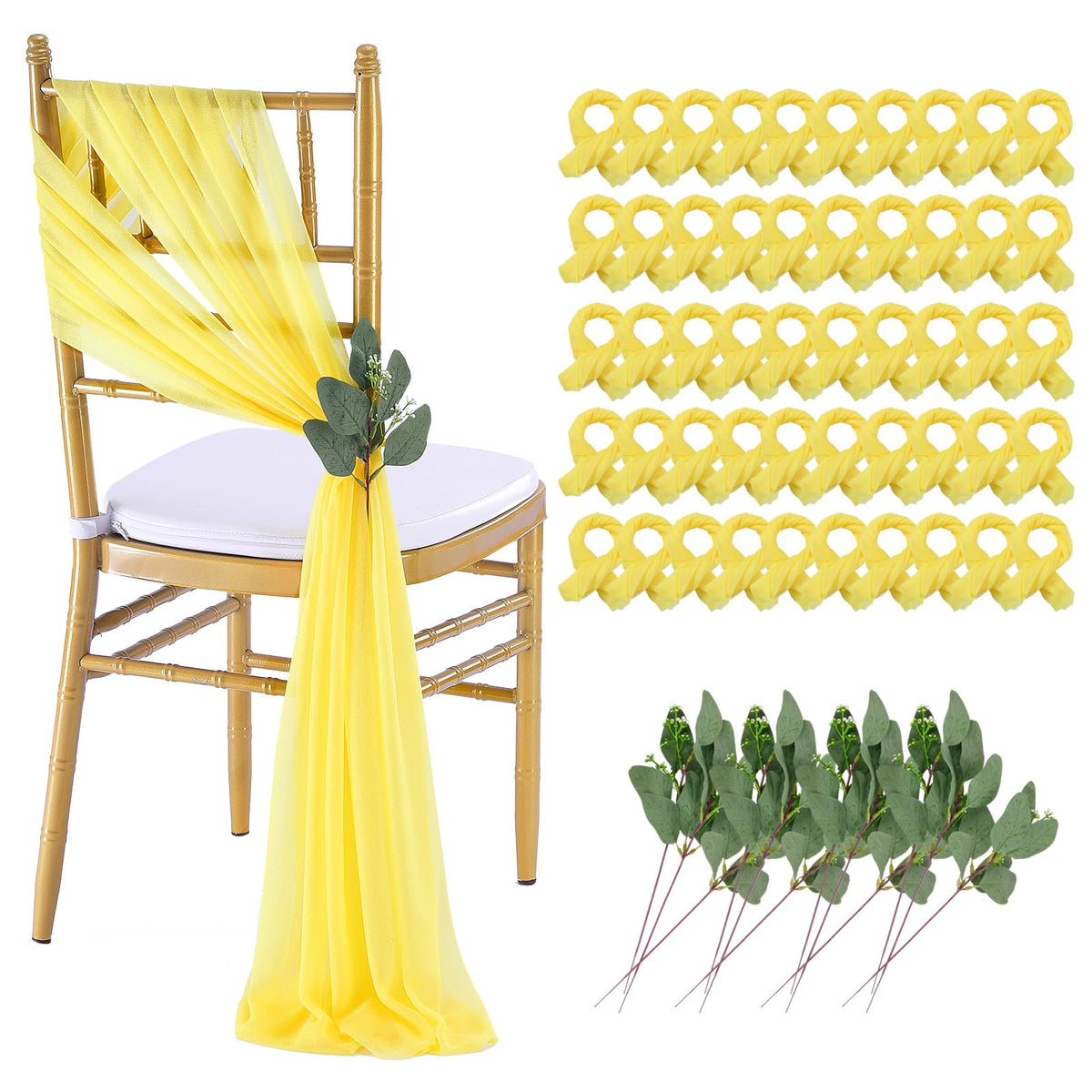 QueenDream White Chair Sashes Wedding Aisle Decorations: 24 Packs 8ft Long Draping Fabric Sheer Church Chair Cover Bulk for Party Banquet
