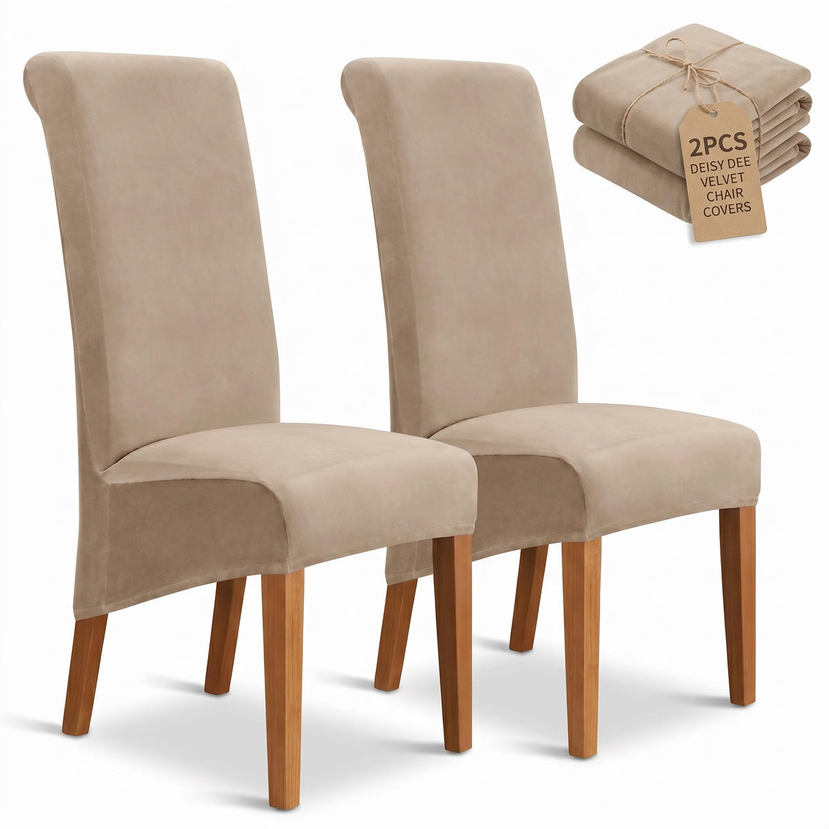Velvet Dining Chair Covers Set of 2, Extra Large XL Oversized Stretch Parsons Chair Slipcovers for High Back Dining Room Kitchen, Non-Slip Removable Washable Chair Protectors,Khaki