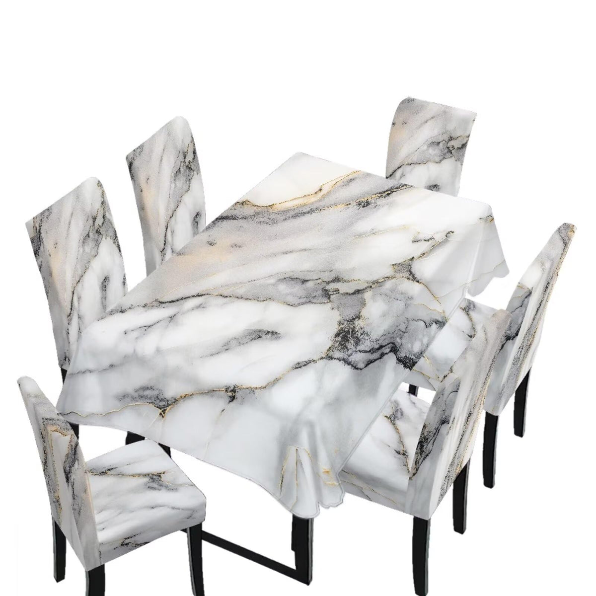 Palm Leaves Rectangular Table Cloth & Dining Chair Covers Set of 5, Stain Resistant Wipeable Chair Protectors for Farmhouse Rustic Home Kitchen Party Decor