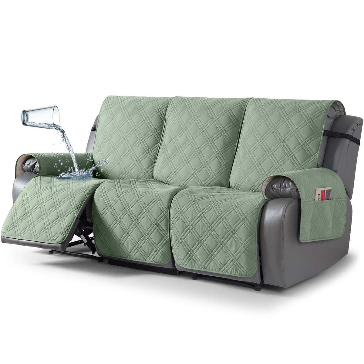 TAOCOCO 100% Waterproof Oversized Loveseat Recliner Cover, Non Slip Split Couch Covers for Reclining Loveseat with Elastic Straps for Kids Pets(Oversized 2 Seater, Chocolate)