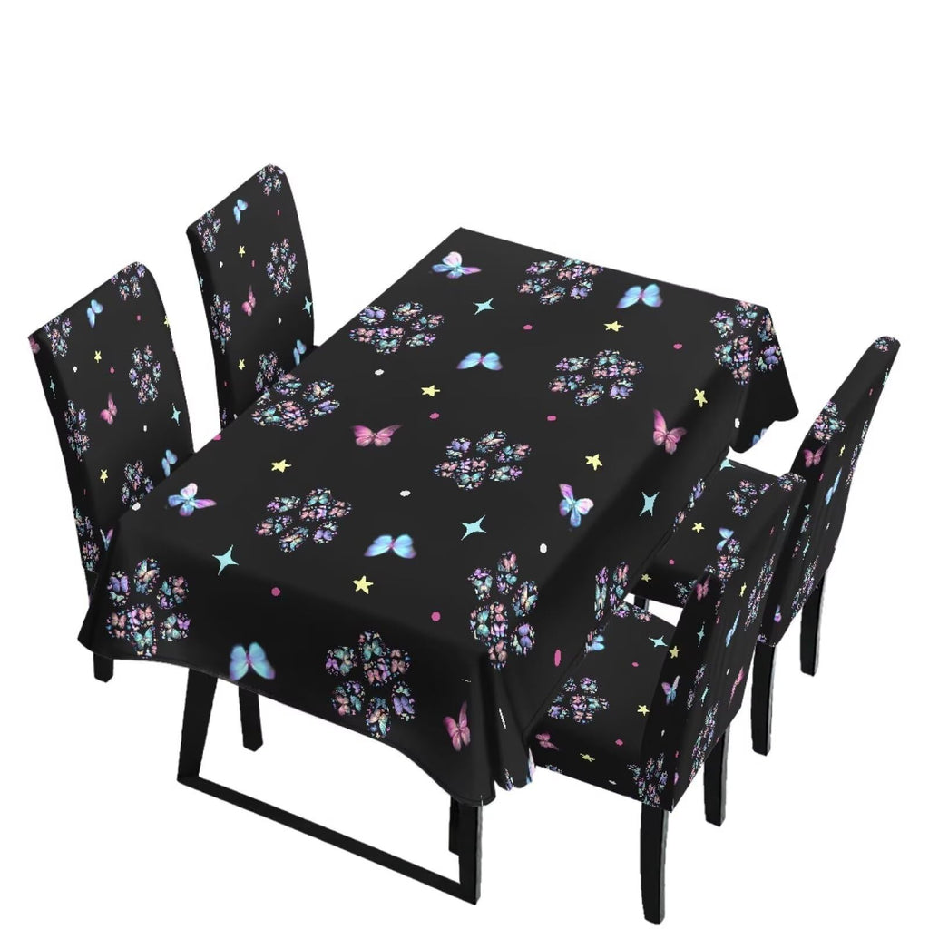 Fall Pumpkin Rectangular Table Cloth & Dining Chair Covers Set of 7, Stain Resistant Wipeable Chair Protectors for Farmhouse Rustic Home Kitchen Party Decor