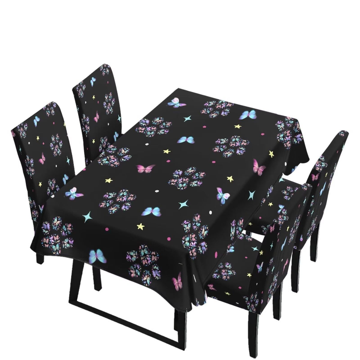 Fall Pumpkin Rectangular Table Cloth & Dining Chair Covers Set of 7, Stain Resistant Wipeable Chair Protectors for Farmhouse Rustic Home Kitchen Party Decor