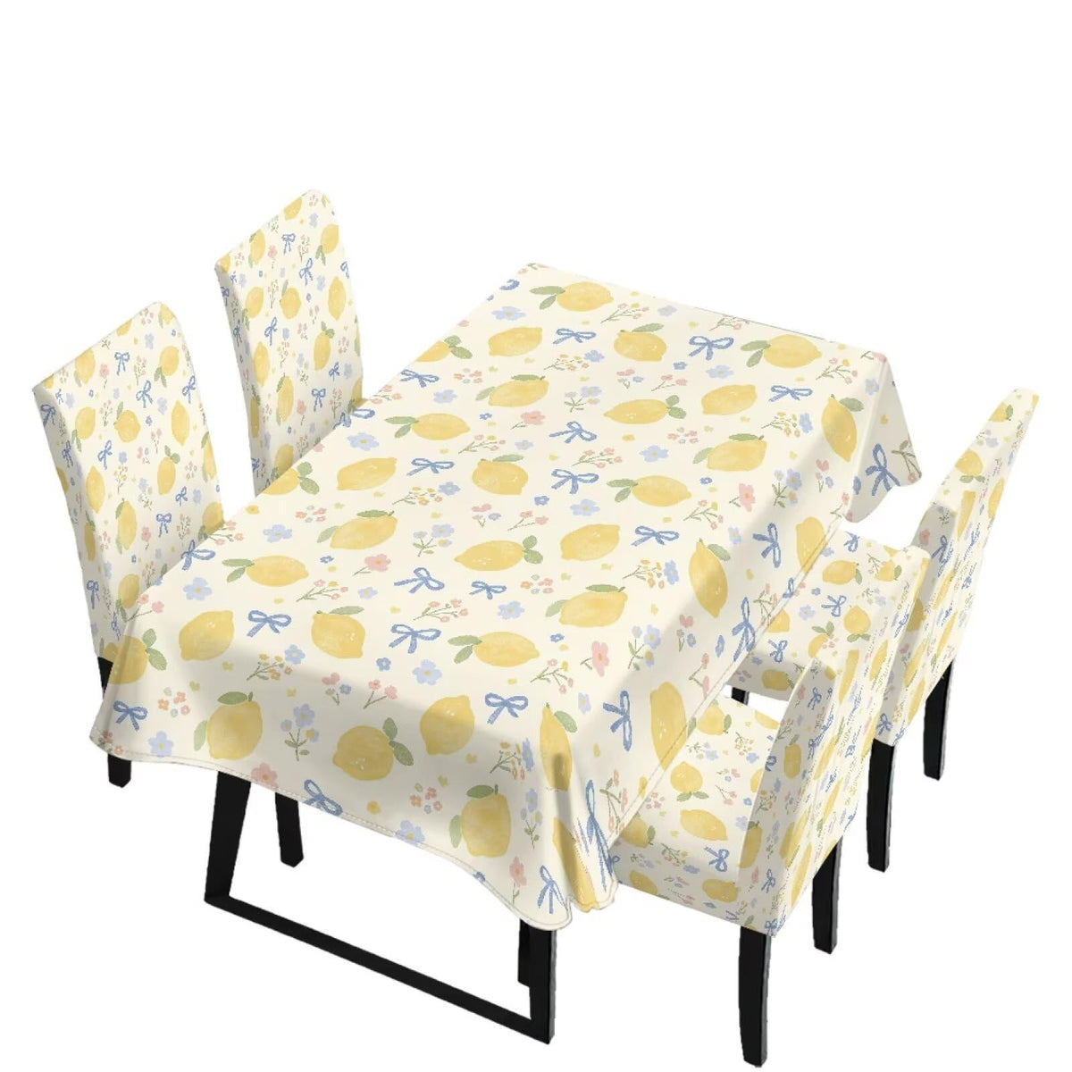 Light Grey 7 Pcs Tablecloth and Chair Covers Set Removable Chair Covers Set of 6 with Table Cover for Dining Room Washable Furniture Protector for Family Gathering Potluck