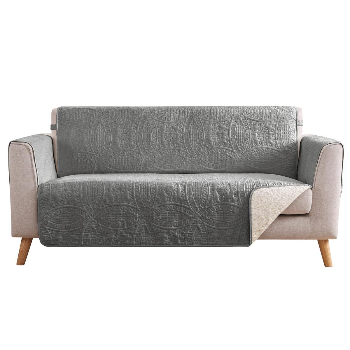 Stay in Place Ivory White Quilted Loveseat Couch Cover for 2 Cushion Couch, Water Repellent Love Seat Quilted Sofa Covers Washable, Pet Friendly Slipcovers (Loveseat 48", Ivory White)