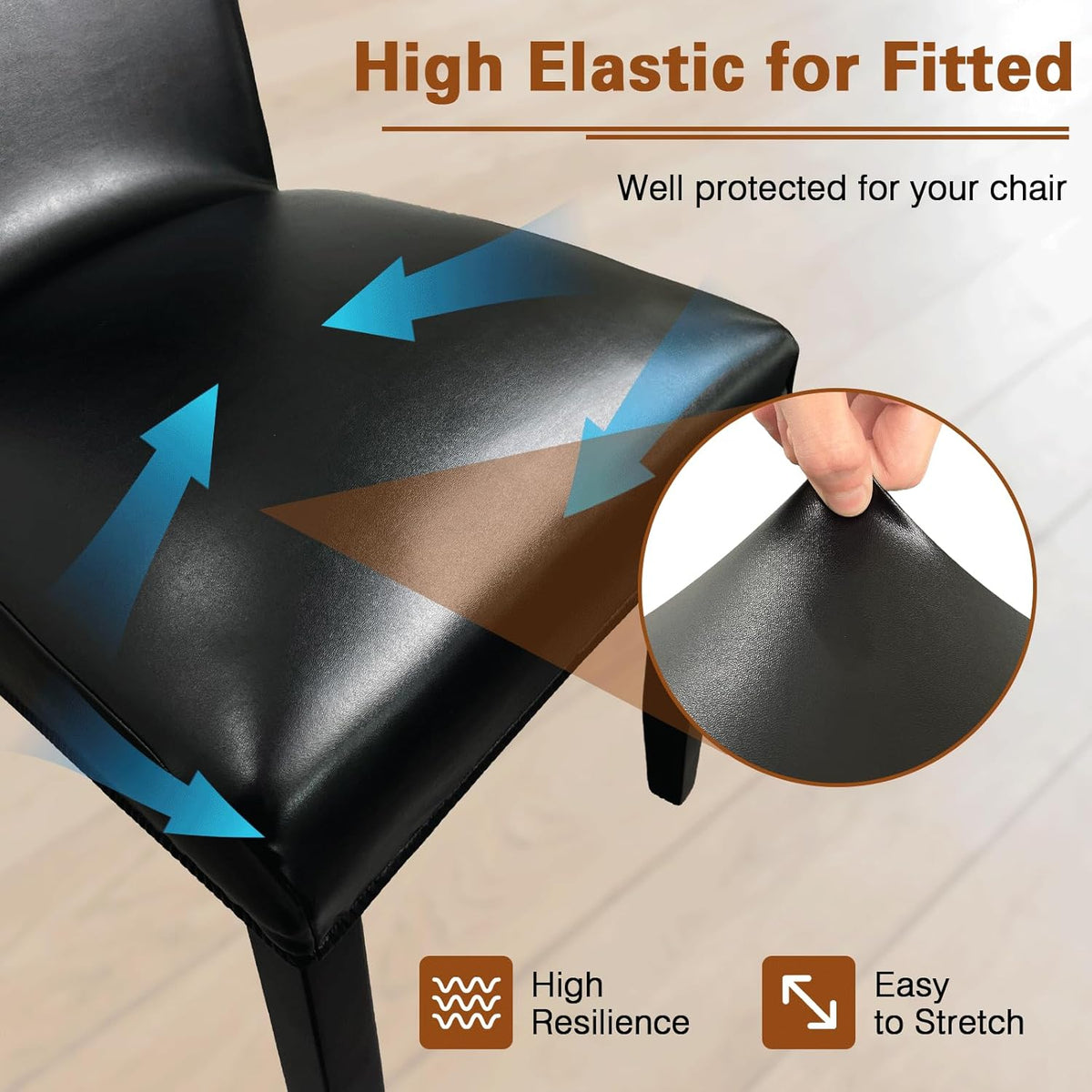Leather Chair Covers for Dining Chairs Set of 4, Super Stretch Waterproof Kitchen Chair Covers Thickened Washable Dining Chair Slipcovers Black Chair Seat Covers for Dining/Kitchen/Banquet