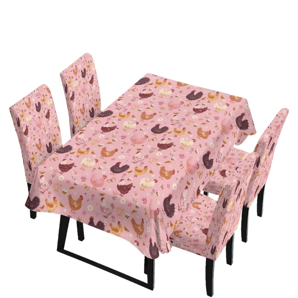 Table Cloth Rectangle Table Set of 5 Include Dining Chair Covers and Tablecloths for Dining Room Banquet, Anti-Scratch Chair Seat Protector Cover, Hummingbird Sunflower Tribe Print