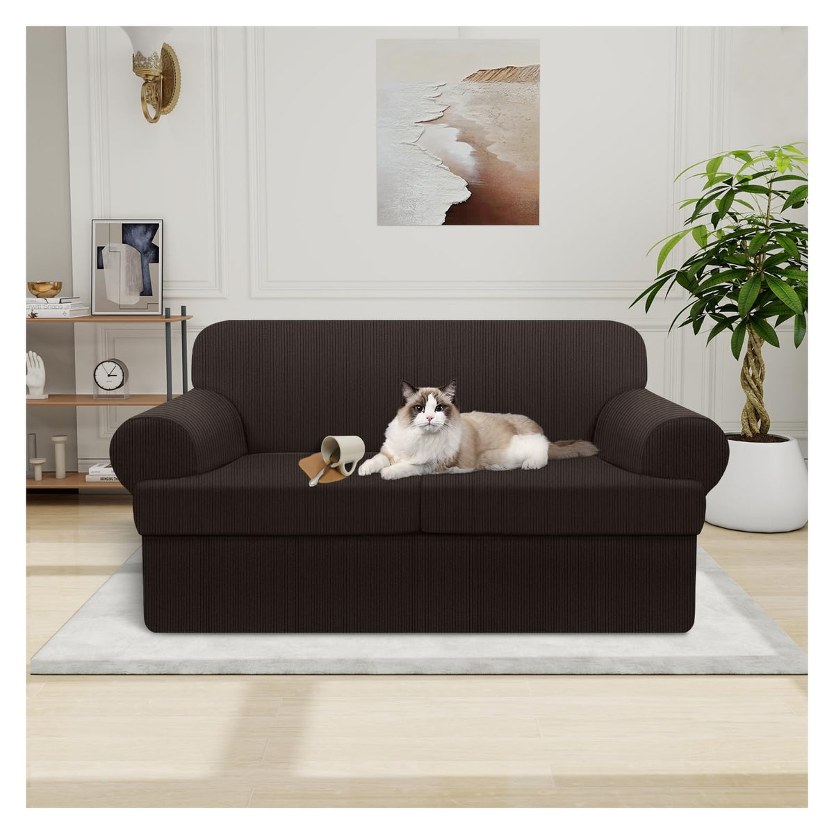 100% WaterproofLoveseat Cover 3-Piece Set Striped Loveseat Slipcovers for 2 Cushion Couch Sofa Covers with TPU Leakproof Bottom Stretch Couch Protector Pet Proof - Loveseat, Navy