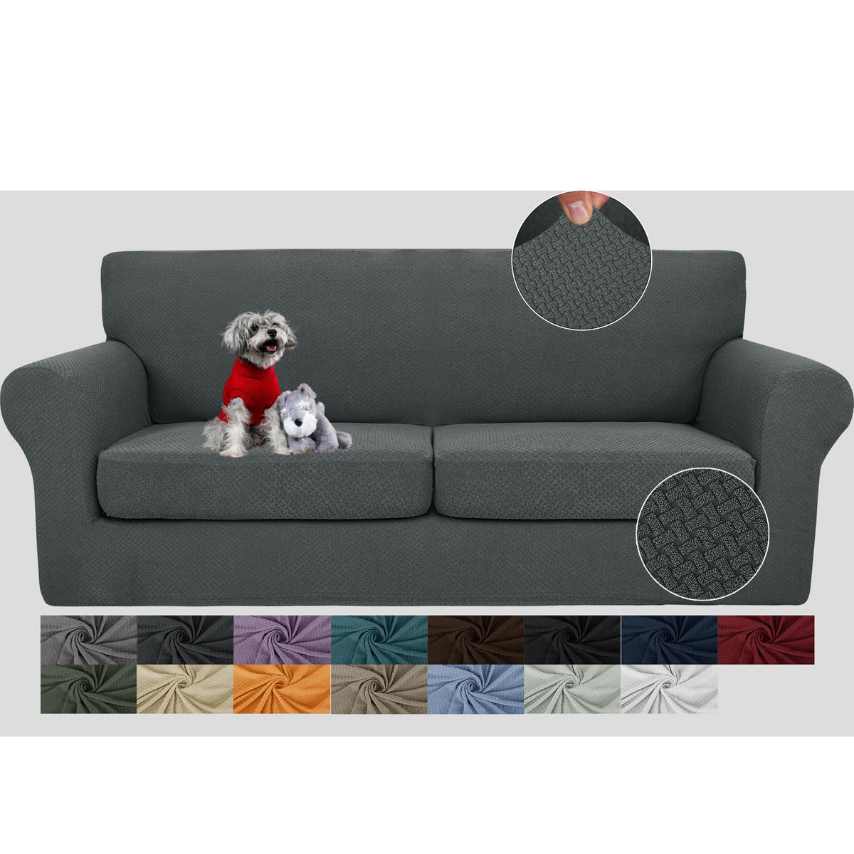JIVINER 3 Pieces Stretch Couch Covers for 2 Cushion Couch Fitted Thick Loveseat Sofa Slipcover with 2 Seat Cushion Covers for Living Room Pet Dogs (Loveseat, Off White)