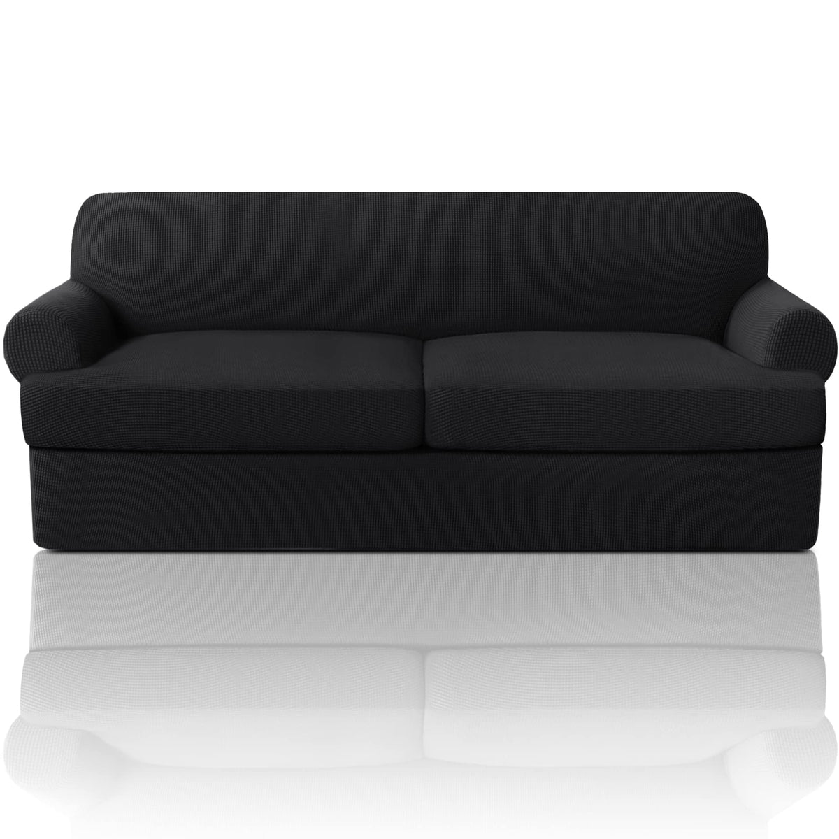 PrinceDeco T Cushion Loveseat Slipcover - 3 Pieces Sofa Cover for 2 Cushion Couch with 2 Individual T Shape Seat Covers Width Up to 76 Inch - Stretch, Machine Washable, Porcelain