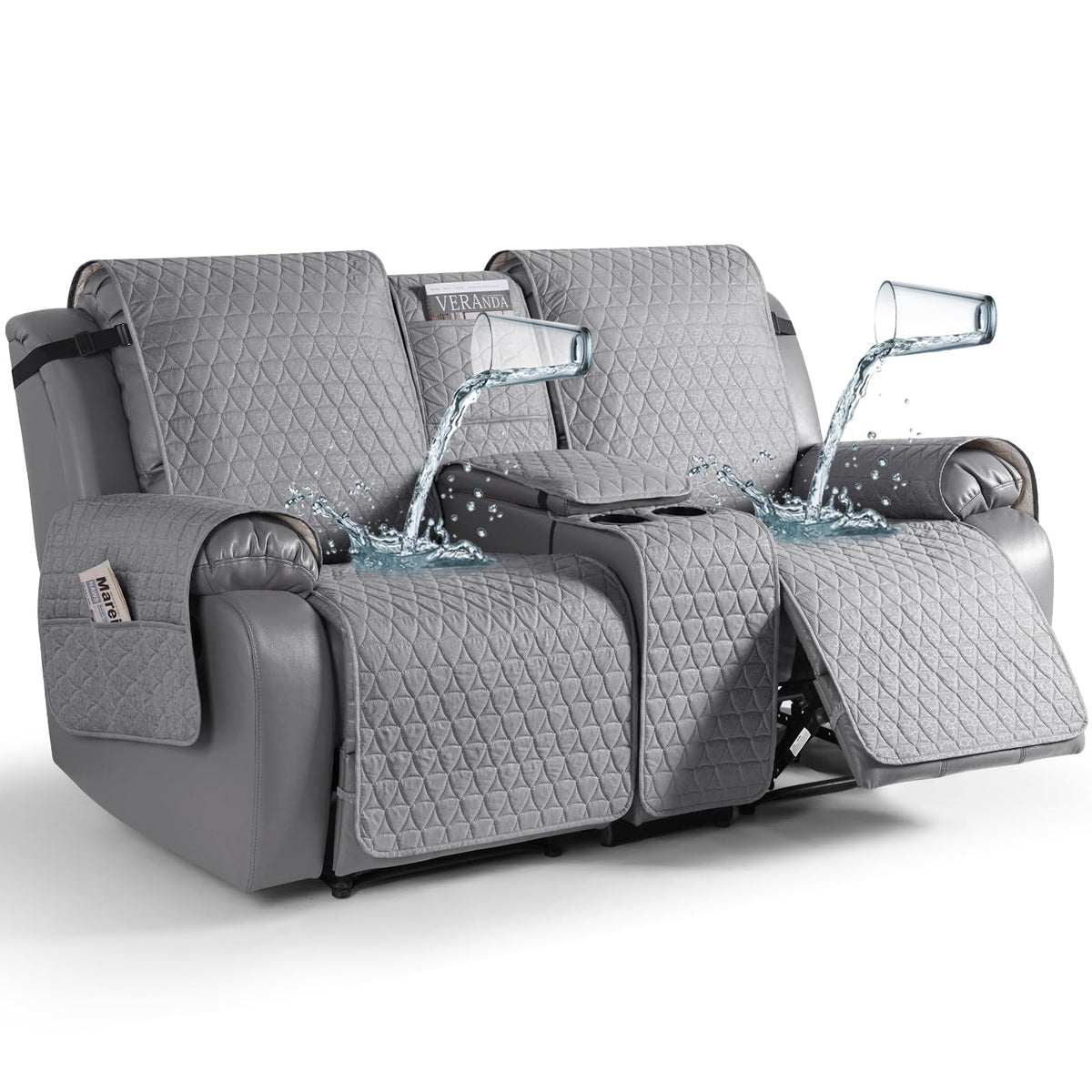 TAOCOCO 100% Waterproof Loveseat Recliner Cover with Console, Stay in Place