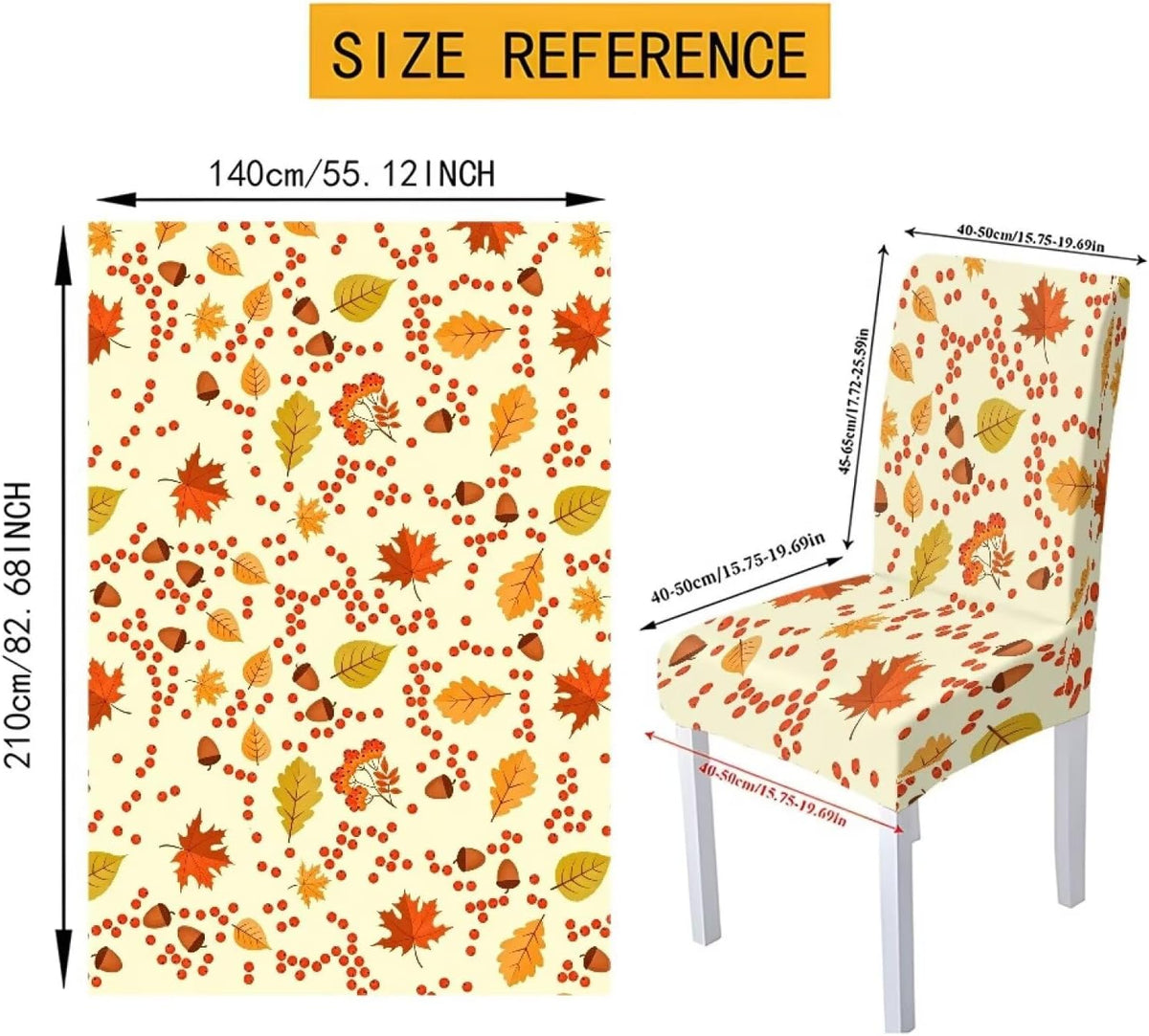 Thanksgiving Themed Dining Room Chair Cover and Tablecloths 5 Packs, Fall Leaf Print Kitchen Chair Seat Slipcovers Anti-Wrinkle Table Protector for Thanksgiving Day Party