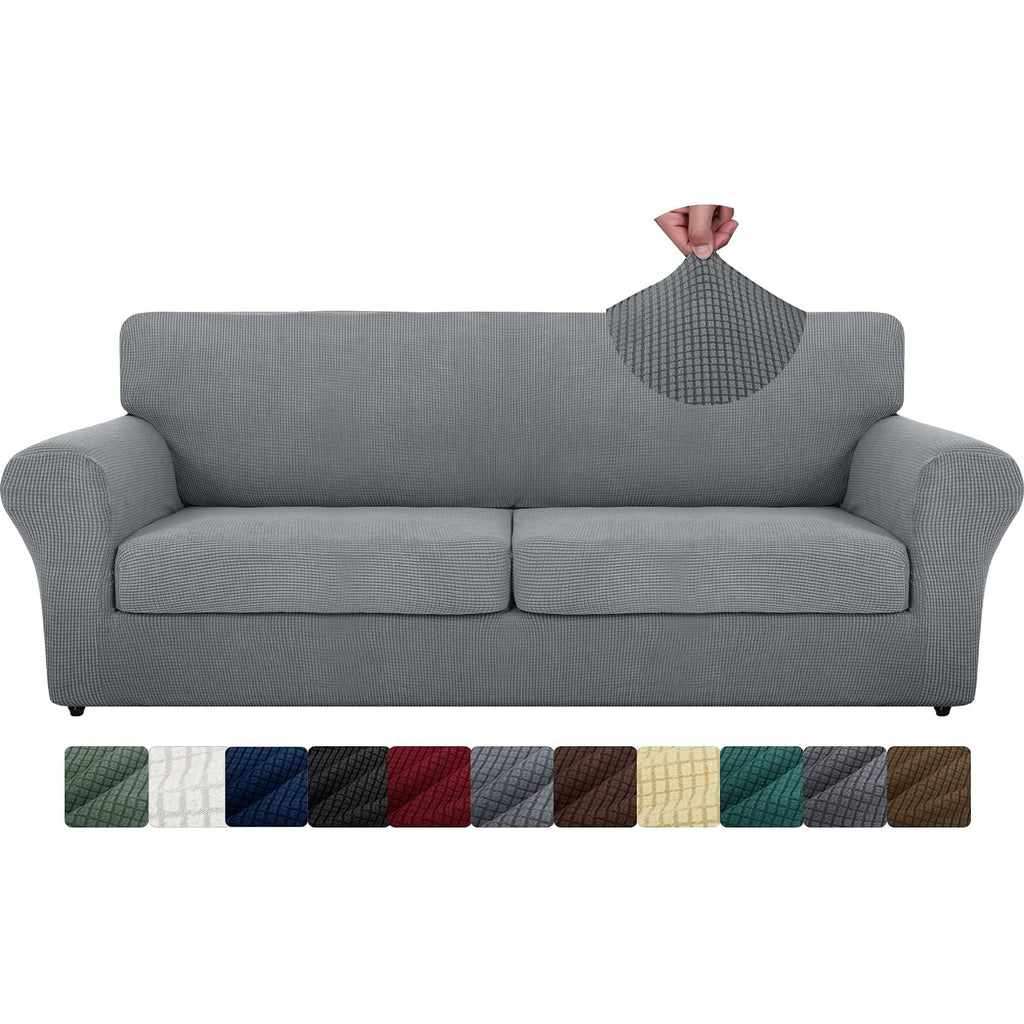 MAXIJIN 2 Piece Couch Covers for 2 Cushion Couch Super Stretch Loveseat Slipcover Dogs Pet Proof Fitted Furniture Protector Spandex Non Slip Sofa Love Seat Cover Washable (Loveseat, Gray)