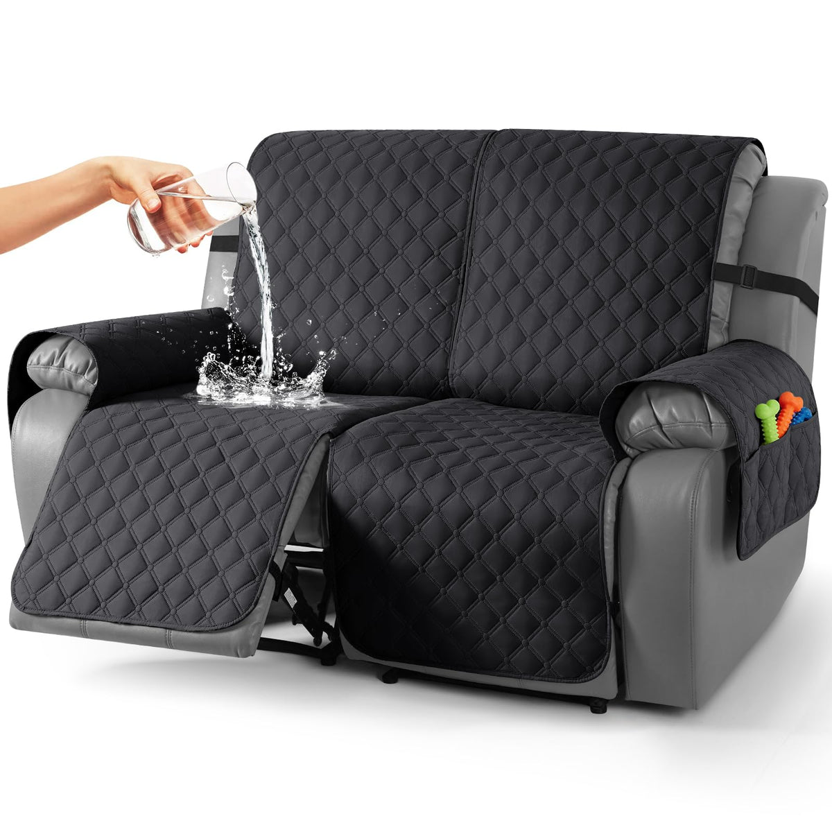 TAOCOCO 100% Waterproof Loveseat Recliner Covers Reversible, Charcoal Gray