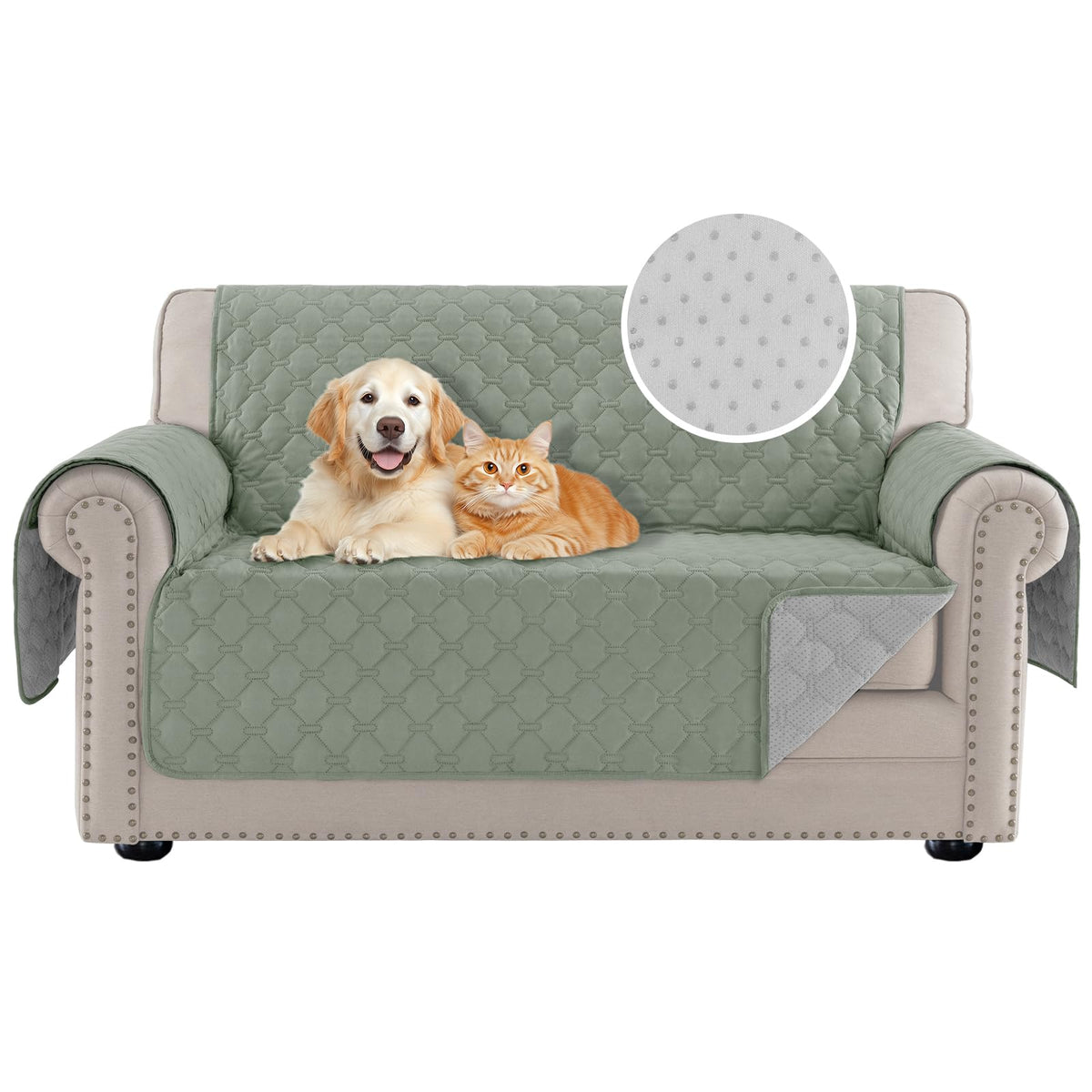PrinceDeco Love Seat Couch Covers for Dogs Quilted Loveseat Cover Furniture Protector Non-Slip Rubber Backing Water Resistant for 2 Cushion Couch Seat Width to 48"(Loveseat, Brown)