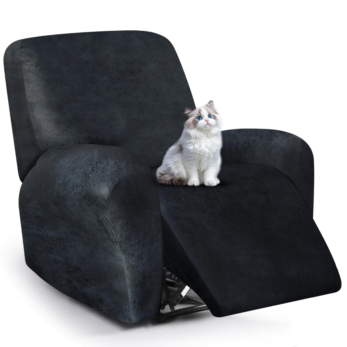 ANARACHON Leather Look Loveseat Recliner Cover, 6-Pieces Stretch Dual Recliner Sofa Covers, Soft Reclining Couch Slipcover, Washable Furniture Protector for Pets (2 Seater,256 Black)