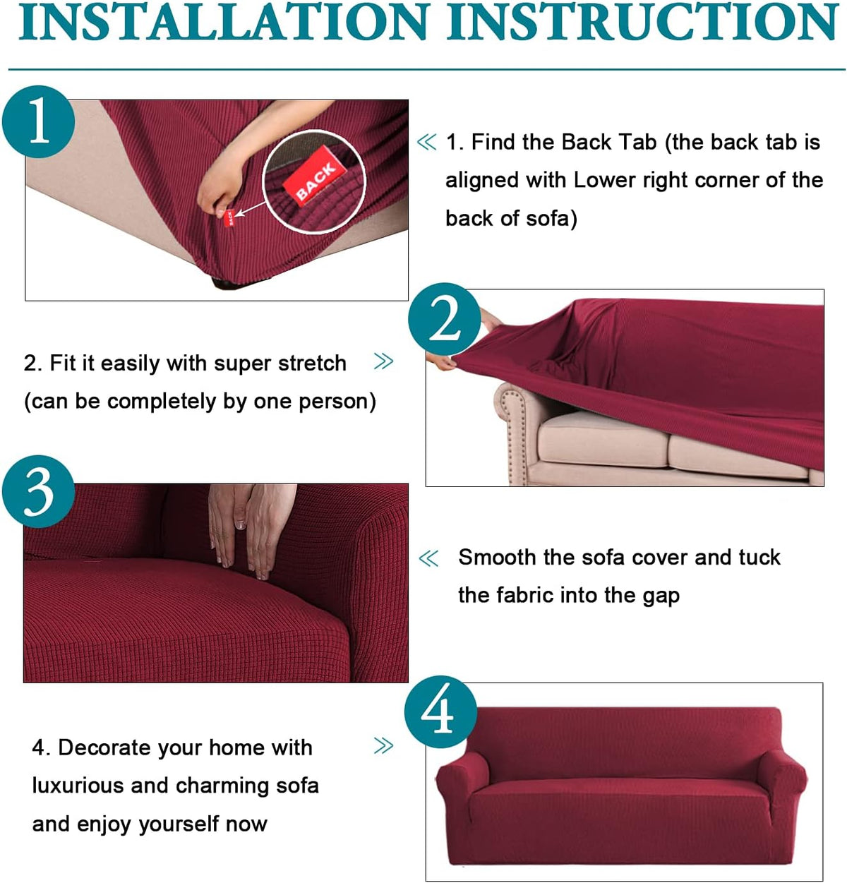Flamingo P High Stretch One Piece Furniture Protector Sofa Cover for Durable Spandex Stretch Fabric Super Soft Slipcover, 2 Seater, Wine, Loveseat