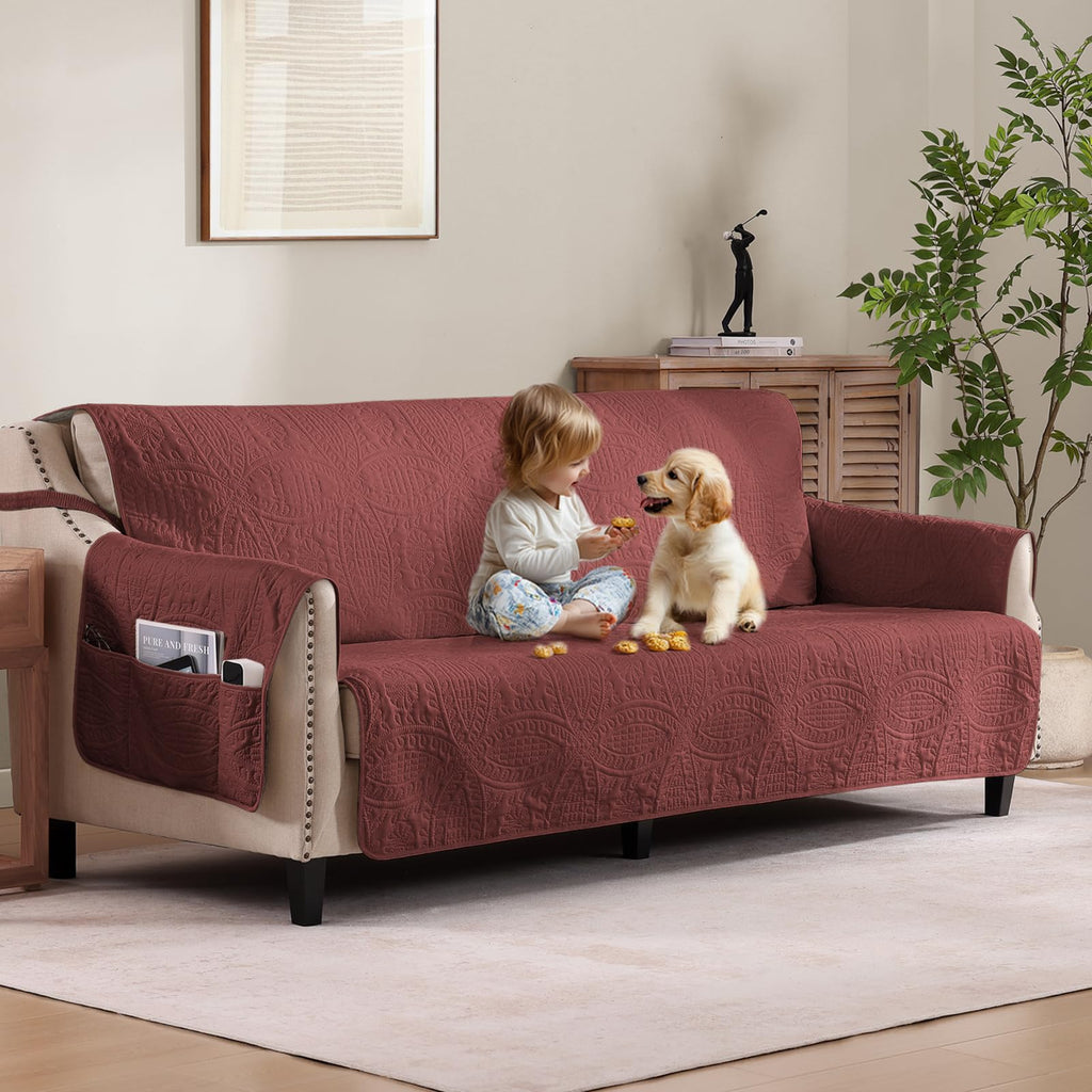 Beige Loveseat Covers for 2 Cushion Couch, Water-Repellent Quilted Covers for Sofa, Machine Washable Love Seat Couch Covers, Pet Friendly Loveseat Slipcovers (Loveseat 48", Beige Cream)
