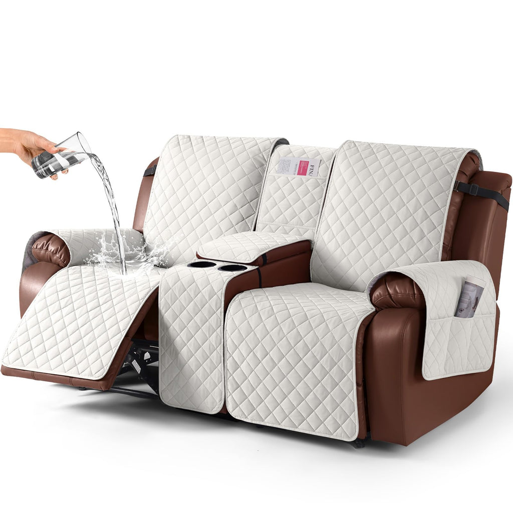 KinCam 100% Waterproof Loveseat Recliner Cover with Console, Khaki