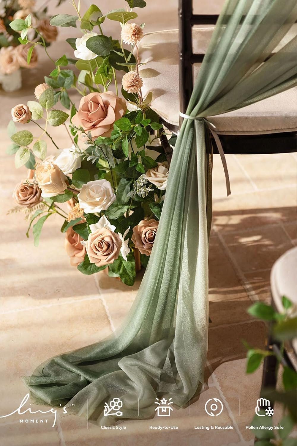 Ling's moment Chair Sashes Wedding Aisle Decorations Sage Milky Green 16pcs