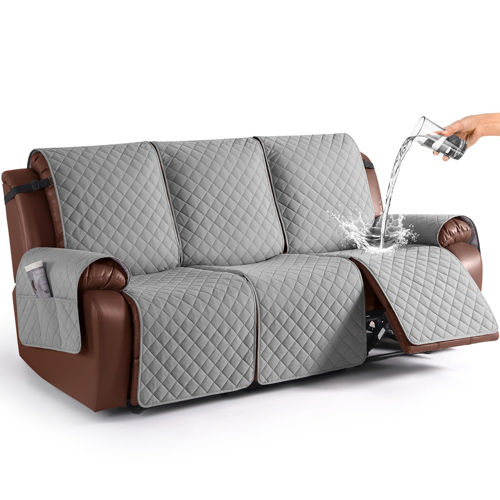 KinCam Waterproof Loveseat Recliner Covers Washable, 2 Seater, Light Gray