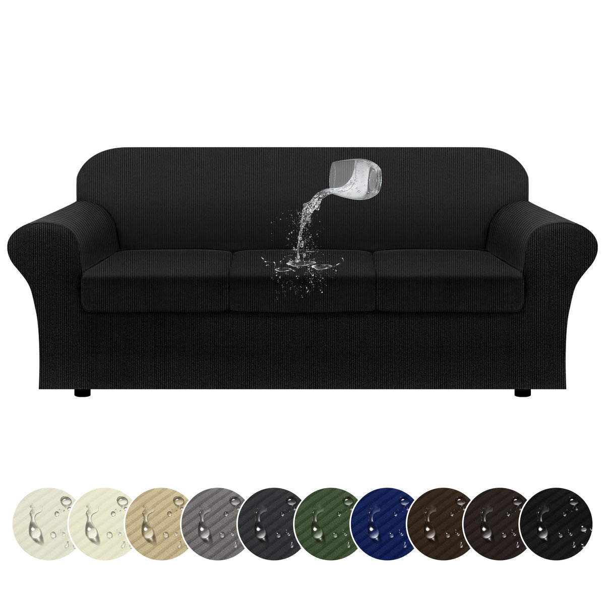 100% WaterproofLoveseat Cover 3-Piece Set Striped Loveseat Slipcovers for 2 Cushion Couch Sofa Covers with TPU Leakproof Bottom Stretch Couch Protector Pet Proof - Loveseat, Navy