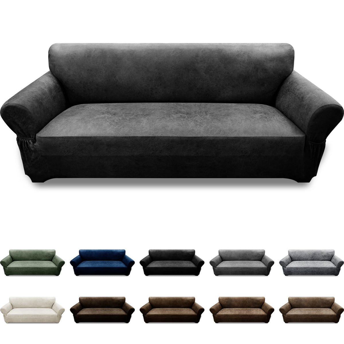 3-Pieces T Cushion Loveseat Slipcovers Leather Look Couch Cover Loveseat Covers for 2 Cushion Couch Furniture Protector Stretch Sofa Cover with 2 Individual T Cushion Seat Covers, Brown