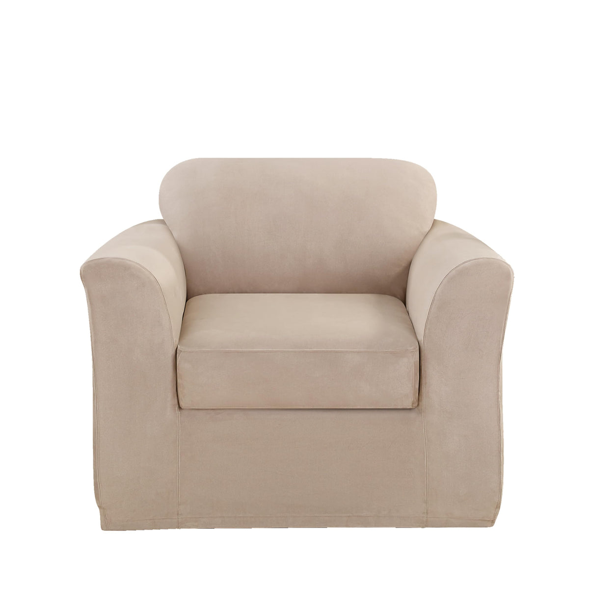SureFit Home Décor Soft Suede Box Cushion Loveseat One Piece Slipcover, Relaxed Fit, Polyester, Machine Washable, Chocolate Color