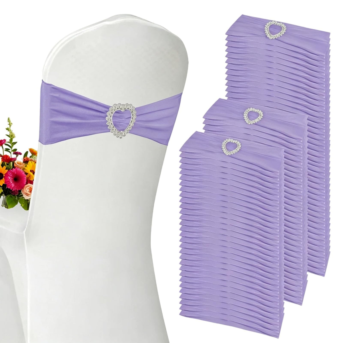 100PCS Spandex Stretch Chair Sashes Bows Universal Elastic Chair Cover Bands Ties with Buckle Slider for Wedding Party Birthday Reception Events Banquet Decoration(Pink)