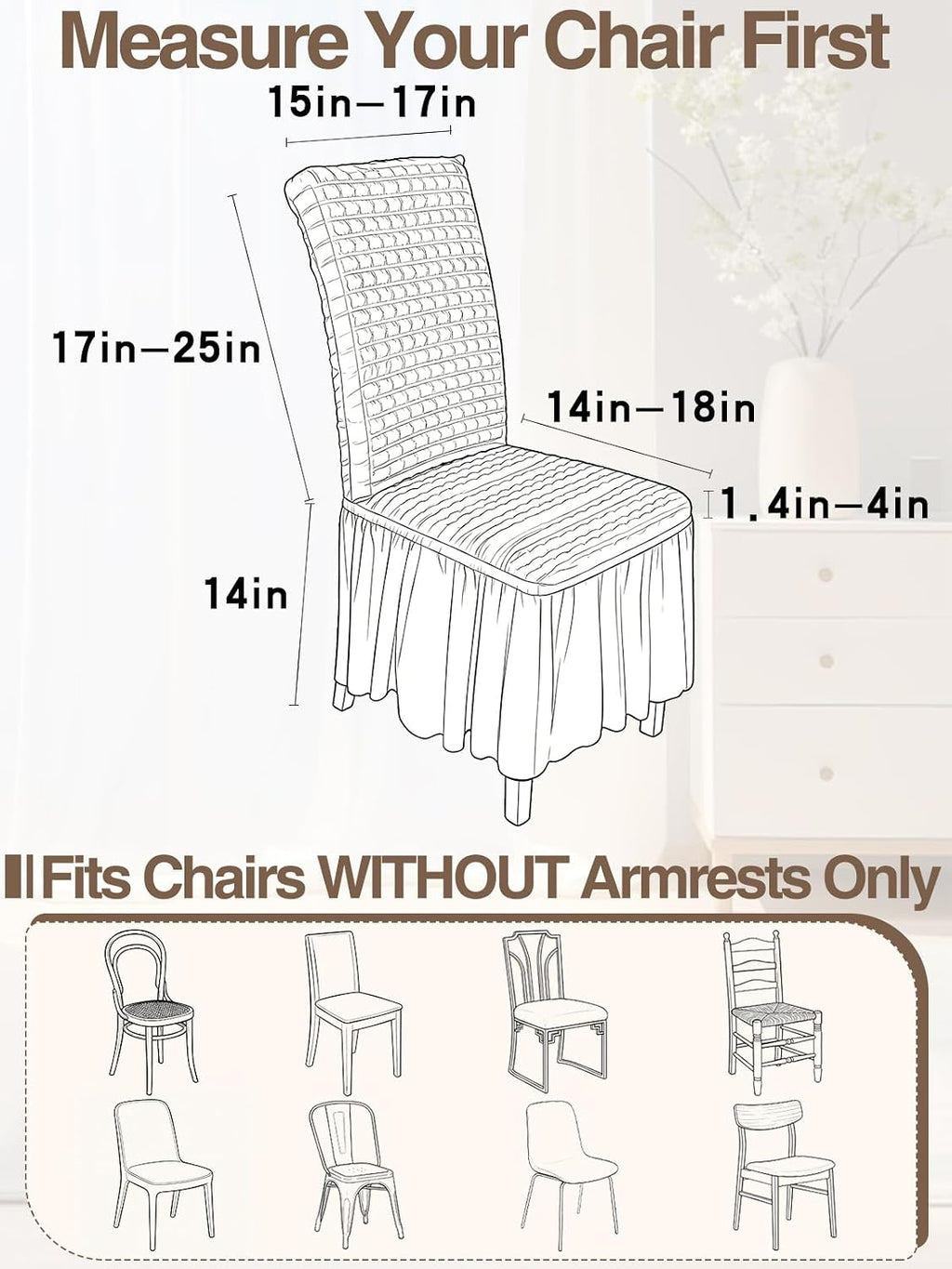 ANPHSIN Stretchable Chair Covers for Dining Chairs, with Skirt, 1Pcs Beige