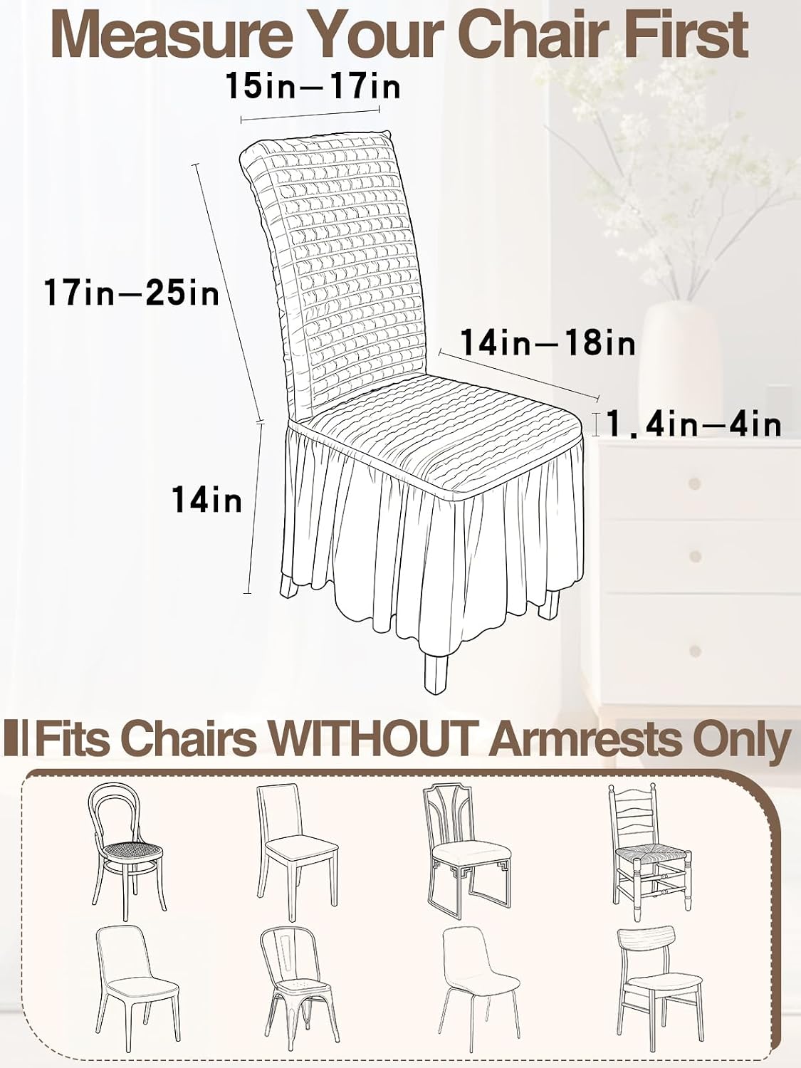 ANPHSIN Stretchable Chair Covers for Dining Chairs, with Skirt, 1Pcs Beige