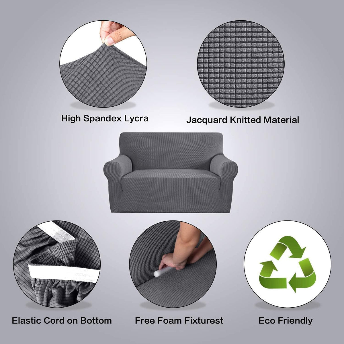 H.VERSAILTEX Stretch Loveseat Cover Bundles Sofa Slipcover, Furniture Protector, Plaid Pattern, Removable and Washable, Gray