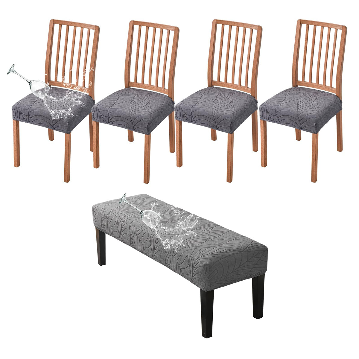 CRFATOP Dining Chair Seat Covers Set of 4 with Stretch Bench Slipcover,04