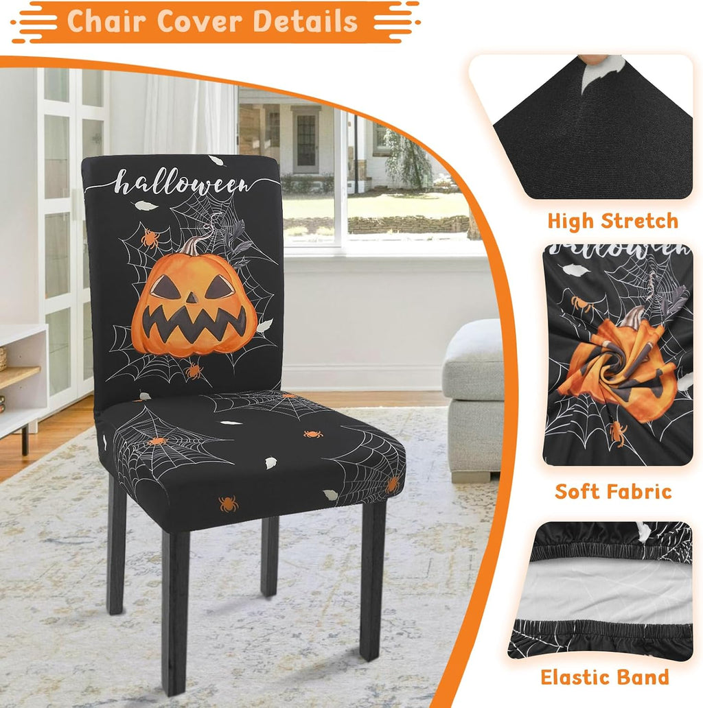 Halloween Chair Covers Set of 4 Pumpkin Ghost Spider Parsons Slipcovers