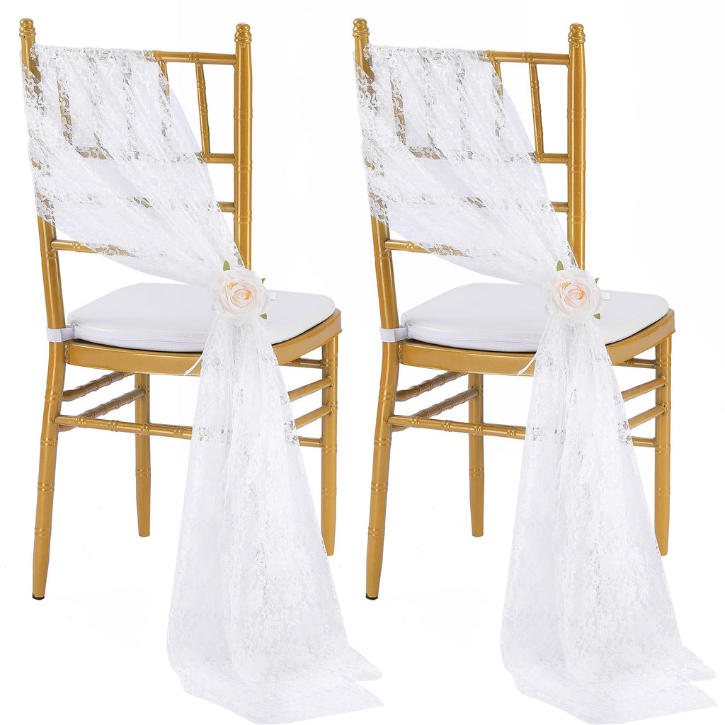 QueenDream White Chair Sashes Wedding Aisle Decorations: 24 Packs 8ft Long Draping Fabric Sheer Church Chair Cover Bulk for Party Banquet