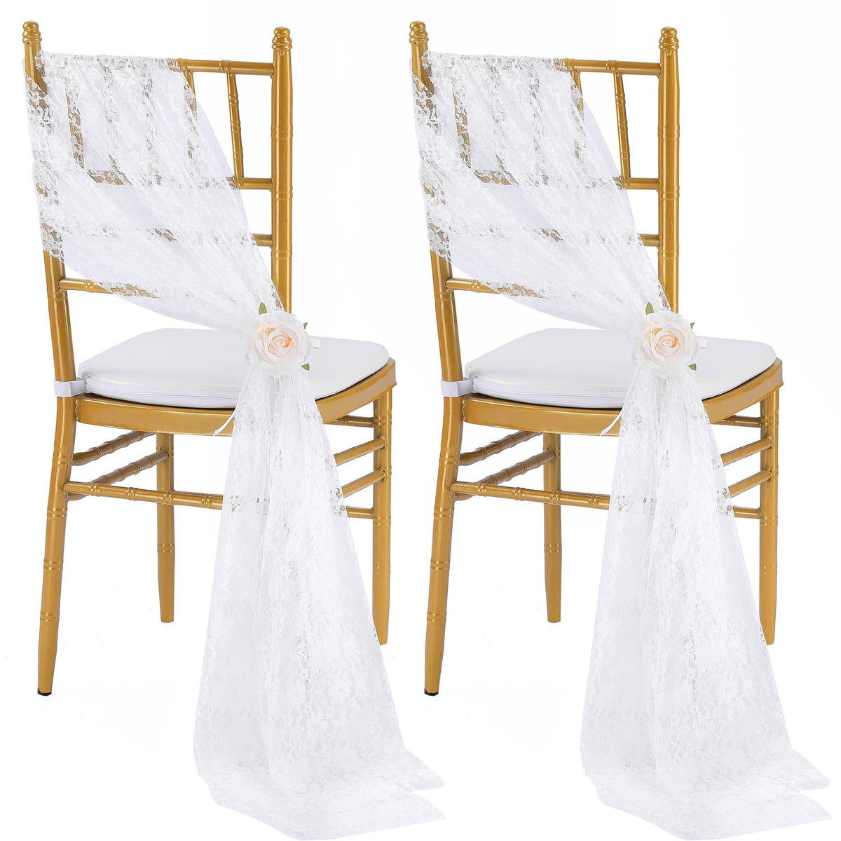 QueenDream White Chair Sashes Wedding Aisle Decorations: 24 Packs 8ft Long Draping Fabric Sheer Church Chair Cover Bulk for Party Banquet