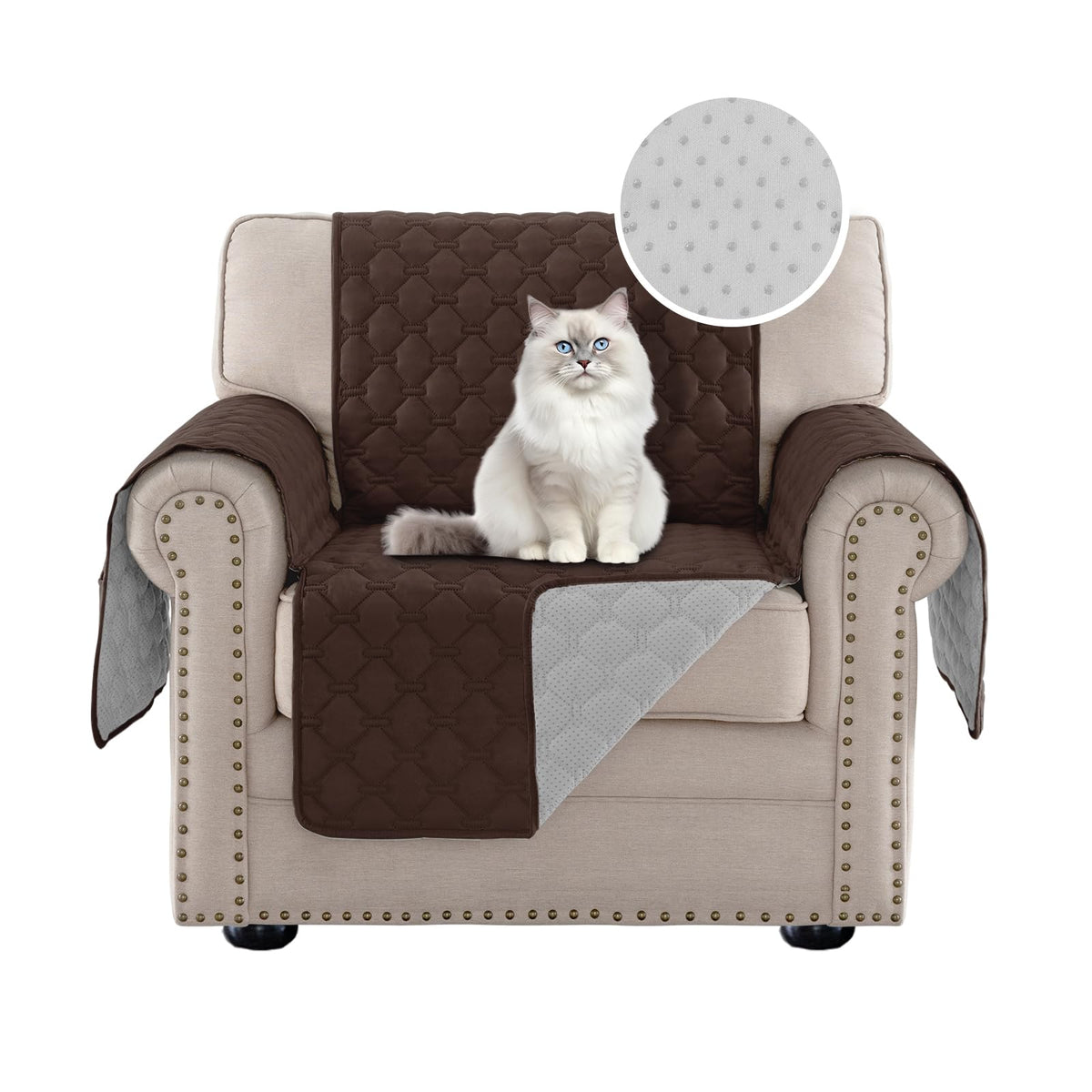 PrinceDeco Love Seat Couch Covers for Dogs Quilted Loveseat Cover Furniture Protector Non-Slip Rubber Backing Water Resistant for 2 Cushion Couch Seat Width to 48"(Loveseat, Brown)