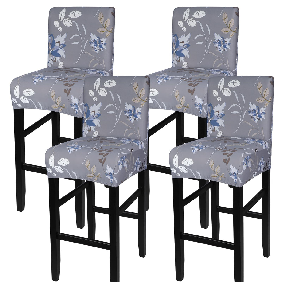 SearchI Bar Stool Covers Set of 4, Stretch Washable Barstool Seat Covers, Counter Height Chair Covers for Kitchen Dining Room Cafe (Beige Linen-Look Print)