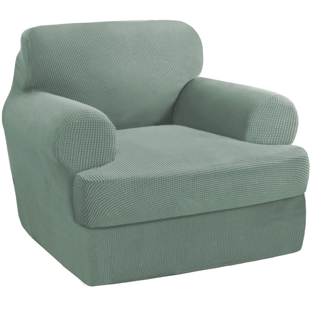 PrinceDeco T Cushion Loveseat Slipcover - 3 Pieces Sofa Cover for 2 Cushion Couch with 2 Individual T Shape Seat Covers Width Up to 76 Inch - Stretch, Machine Washable, Porcelain