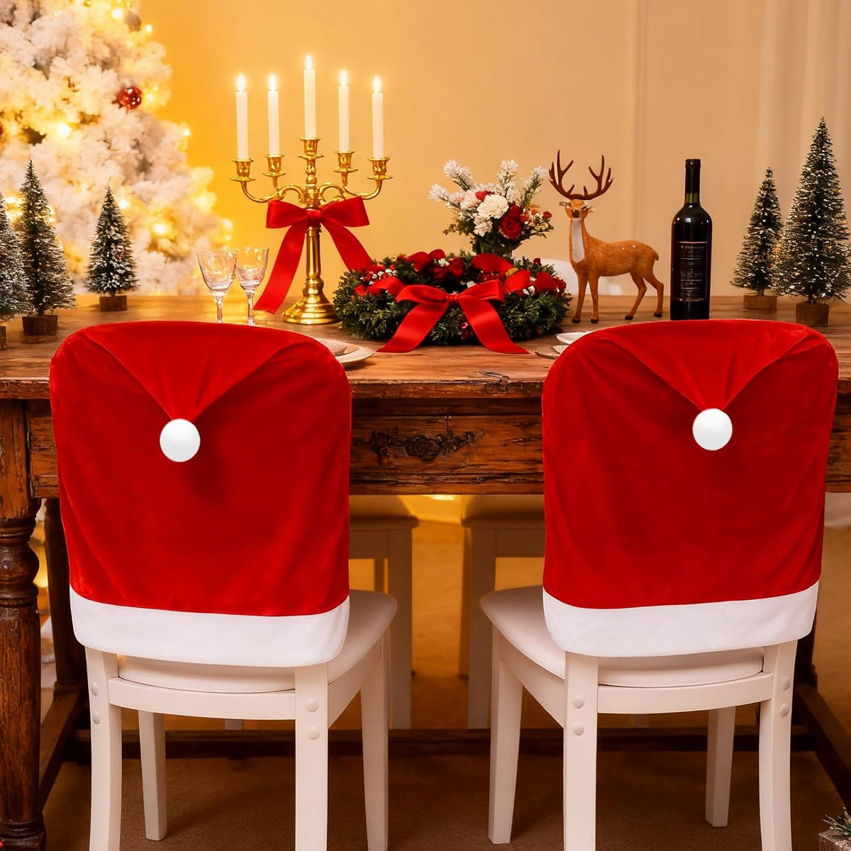 Set of 4 Kitchen Christmas Chair Covers for Dining Chairs Decoración, Stretchable Elastic Slipcovers, Festive Christmas Kitchen Decorations Indoor, Home Holiday Navidad Décor.