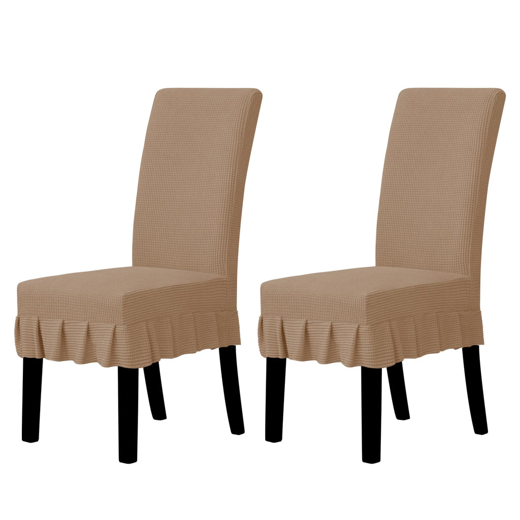 Easy-Going 2 PCS Stretch Dining Room Chair Covers with Skirt, Light Gray