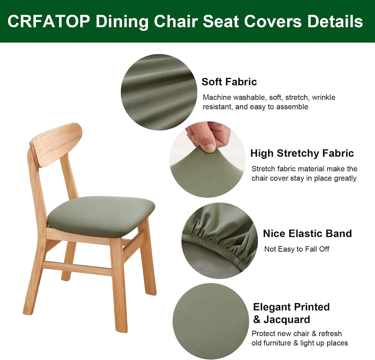 CRFATOP Waterproof Dining Chair Seat Cover Set of 6 Cushion Cover,L,Green