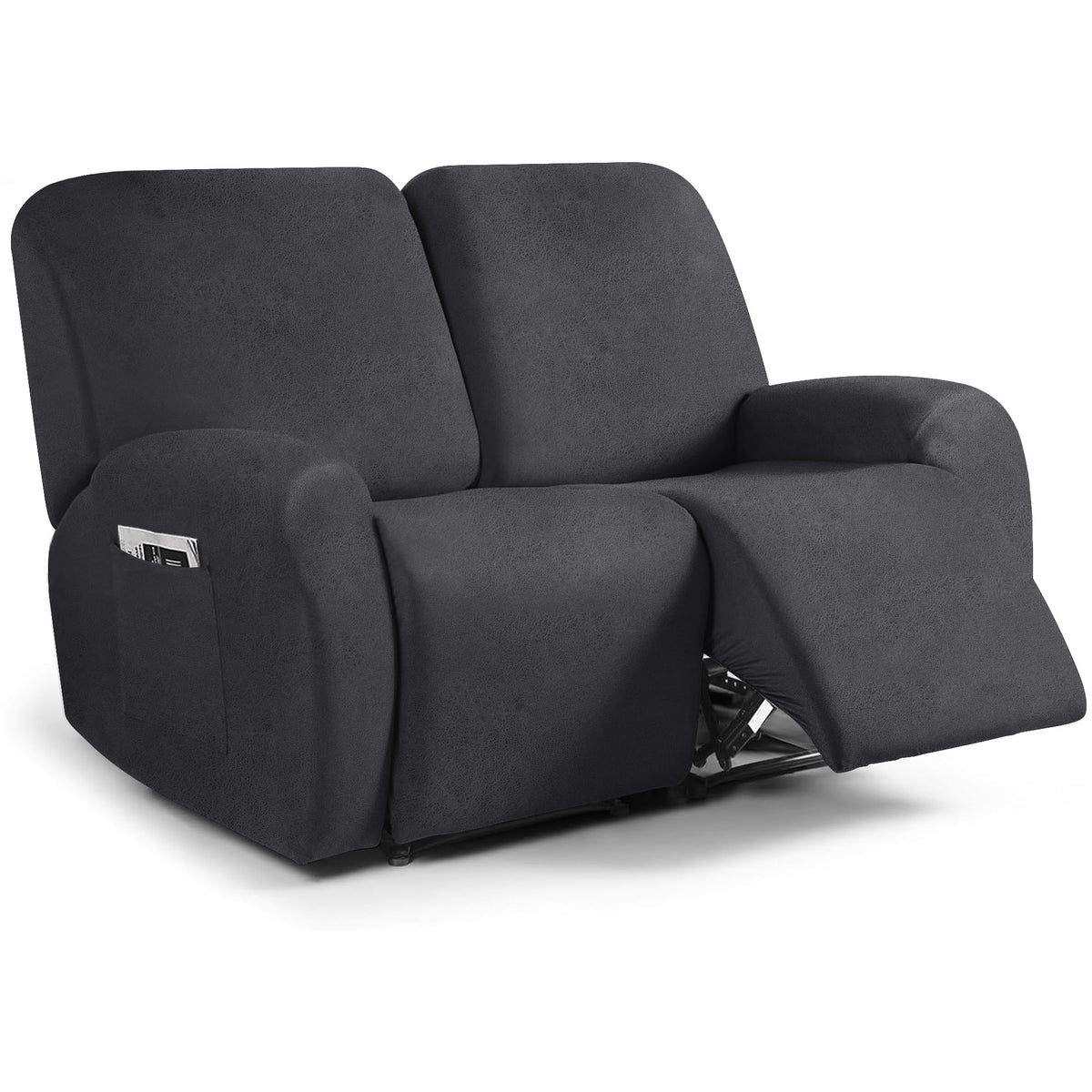 ANARACHON Leather Look Loveseat Recliner Cover, 6-Pieces Stretch Dual Recliner Sofa Covers, Soft Reclining Couch Slipcover, Washable Furniture Protector for Pets (2 Seater,256 Black)