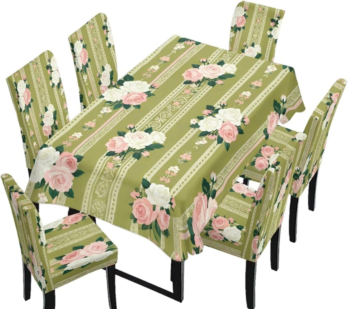 5 Pack Dining Table Cloth Rectangle 4 Seater Includes Kitchen Chair Covers, Stretch Seat Covers for Dining Chairs Anti-dust Washable Table Protector, Tribe Aztec Geometry Print